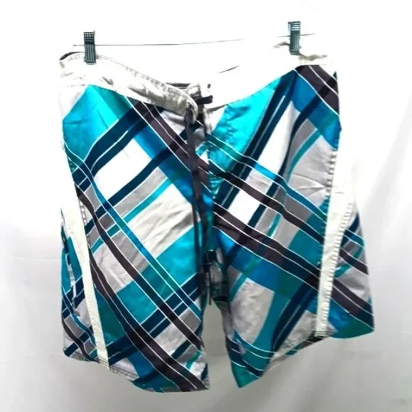 OP Blue and White Geometric Board Shorts Lined. Mens Large 36/38 NWOT - Picture 4 of 9